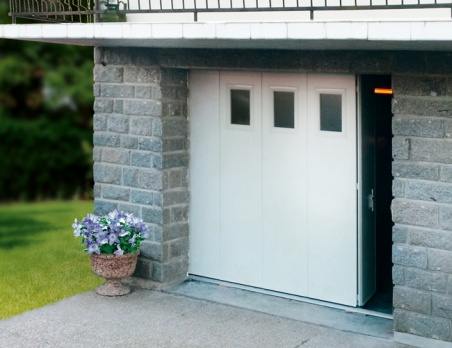Porte de garage coulissante MYKADO, Modèle tablier en plaxé merisier