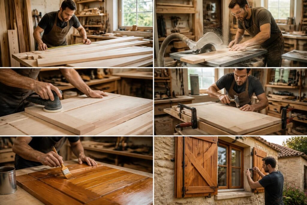 découvrez comment construire vos volets en bois vous-même grâce à notre guide en 6 étapes, du débit des matériaux jusqu'à la pose finale.